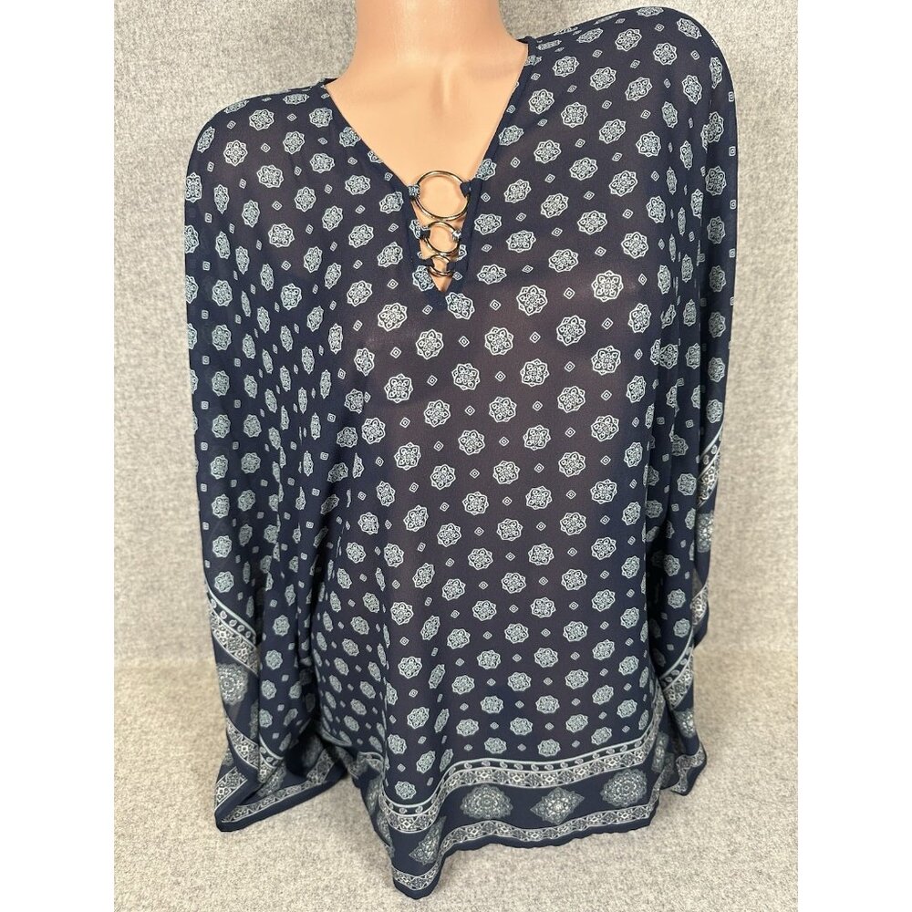 Michael Kors Women Tunic Top S/M Lightweight Office Preppy Pullover Semi Sheer
